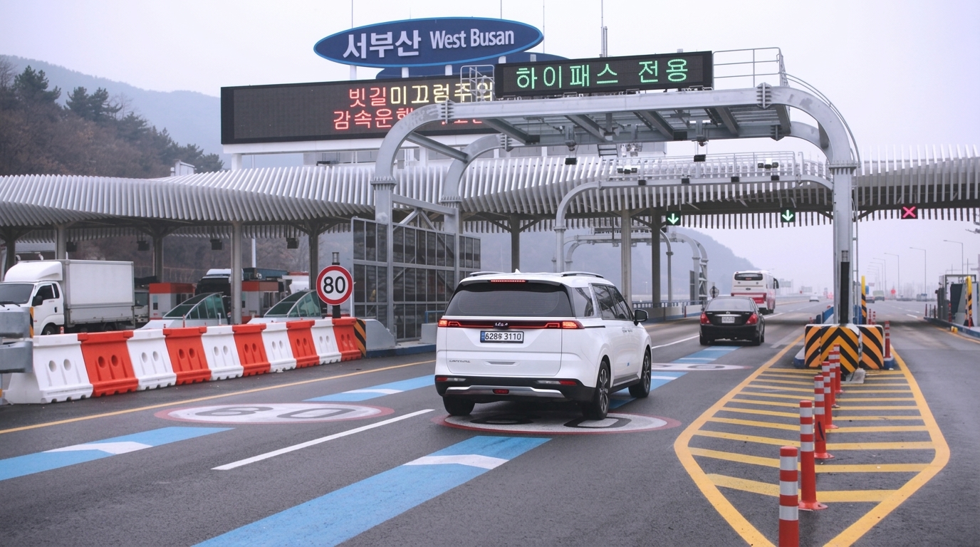 서부산 톨게이트 하이패스를 통과하는 카니발 뒷모습