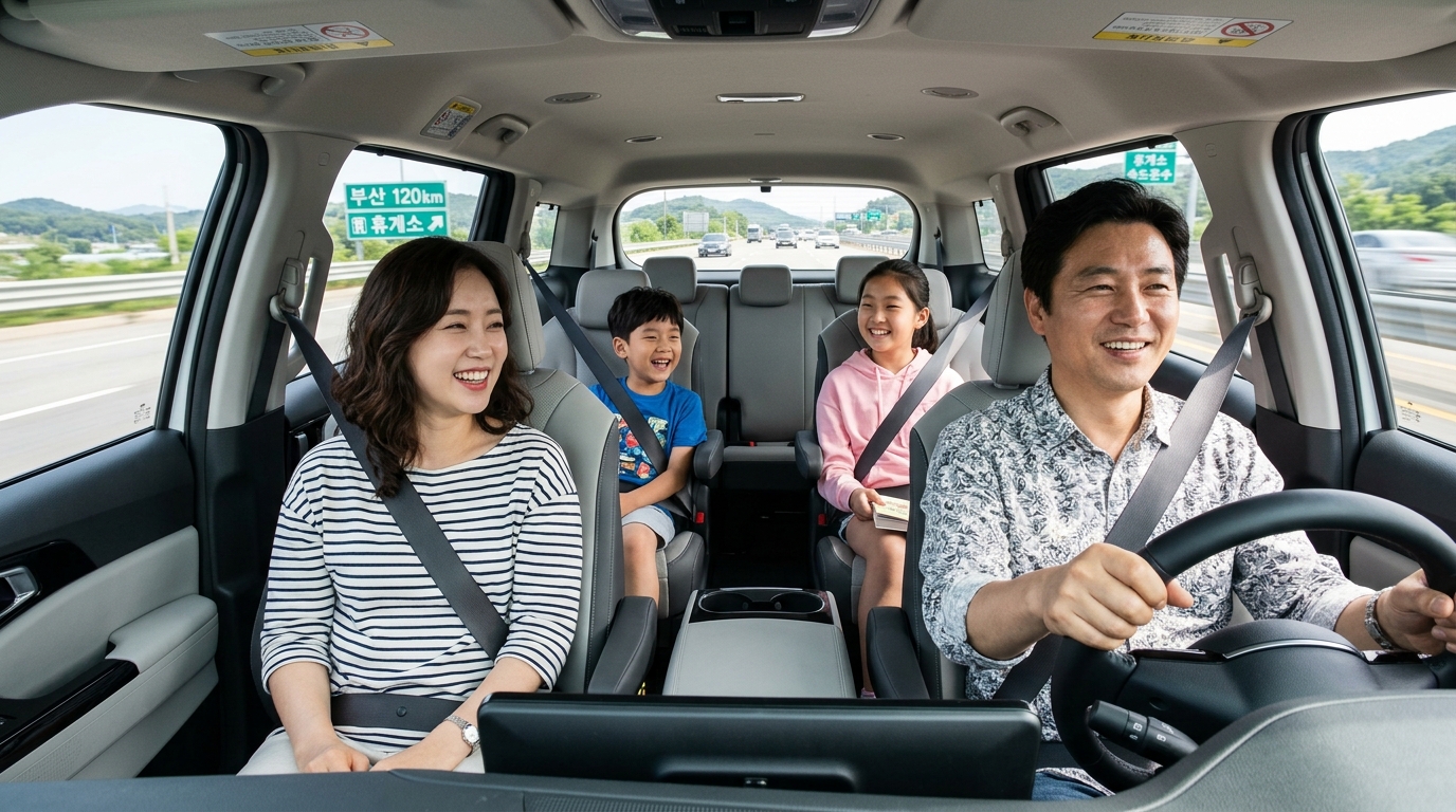 카니발 1열 부모와 2열 자녀가 함께 떠나는 고속도로 패밀리카 실내